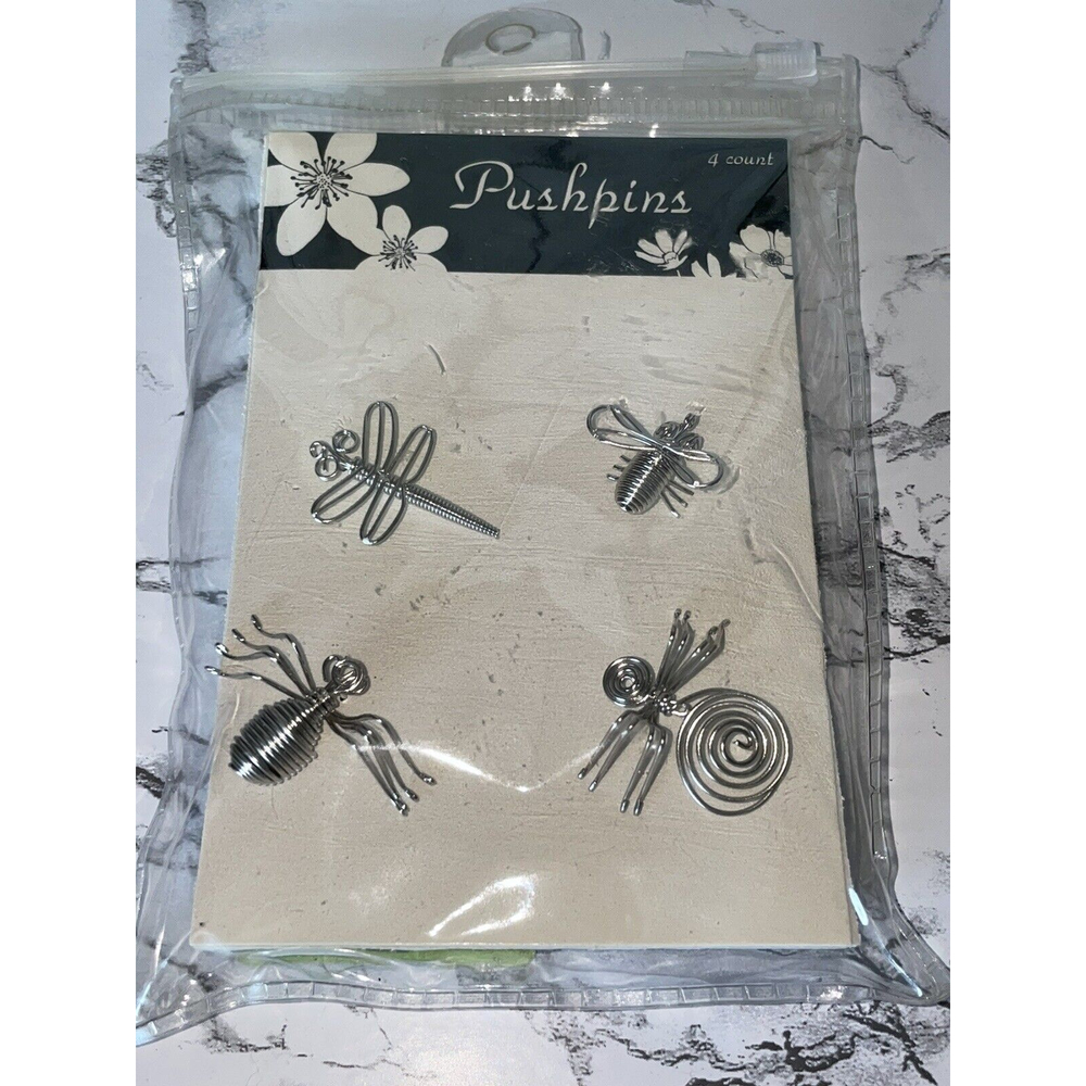 Pushpins 4 count Doodles critter animal insects wire thumb tacks Bulletin board